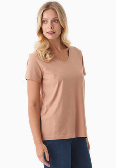 Basic V-Neck T-Shirt Tan