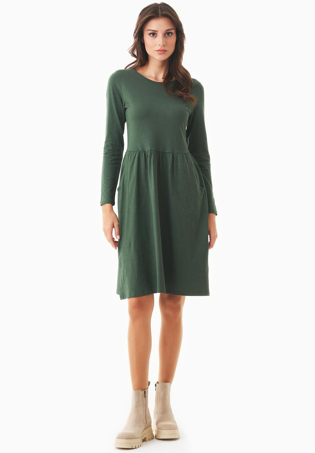 Longsleeve Jersey Jurk Dark Olive Green