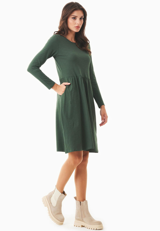 Longsleeve Jersey Jurk Dark Olive Green