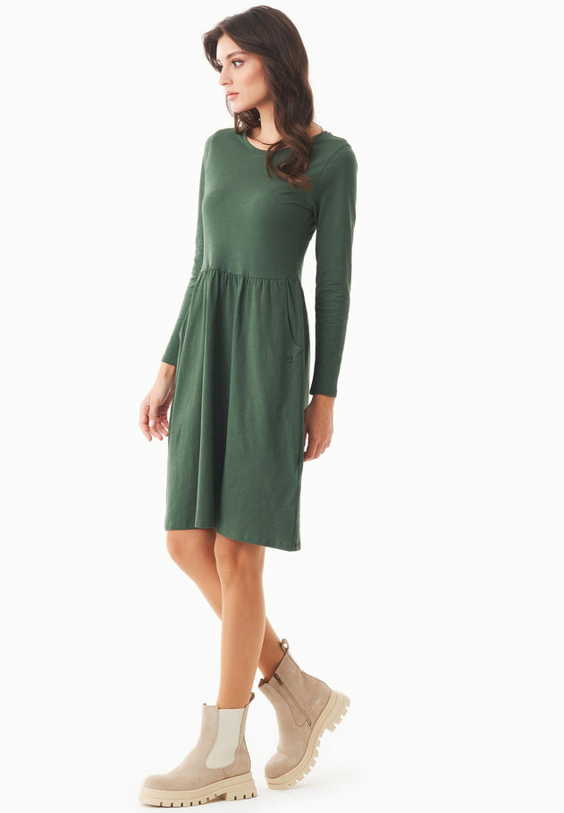 Longsleeve Jersey Jurk Dark Olive Green