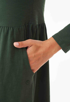 Longsleeve Jersey Jurk Dark Olive Green