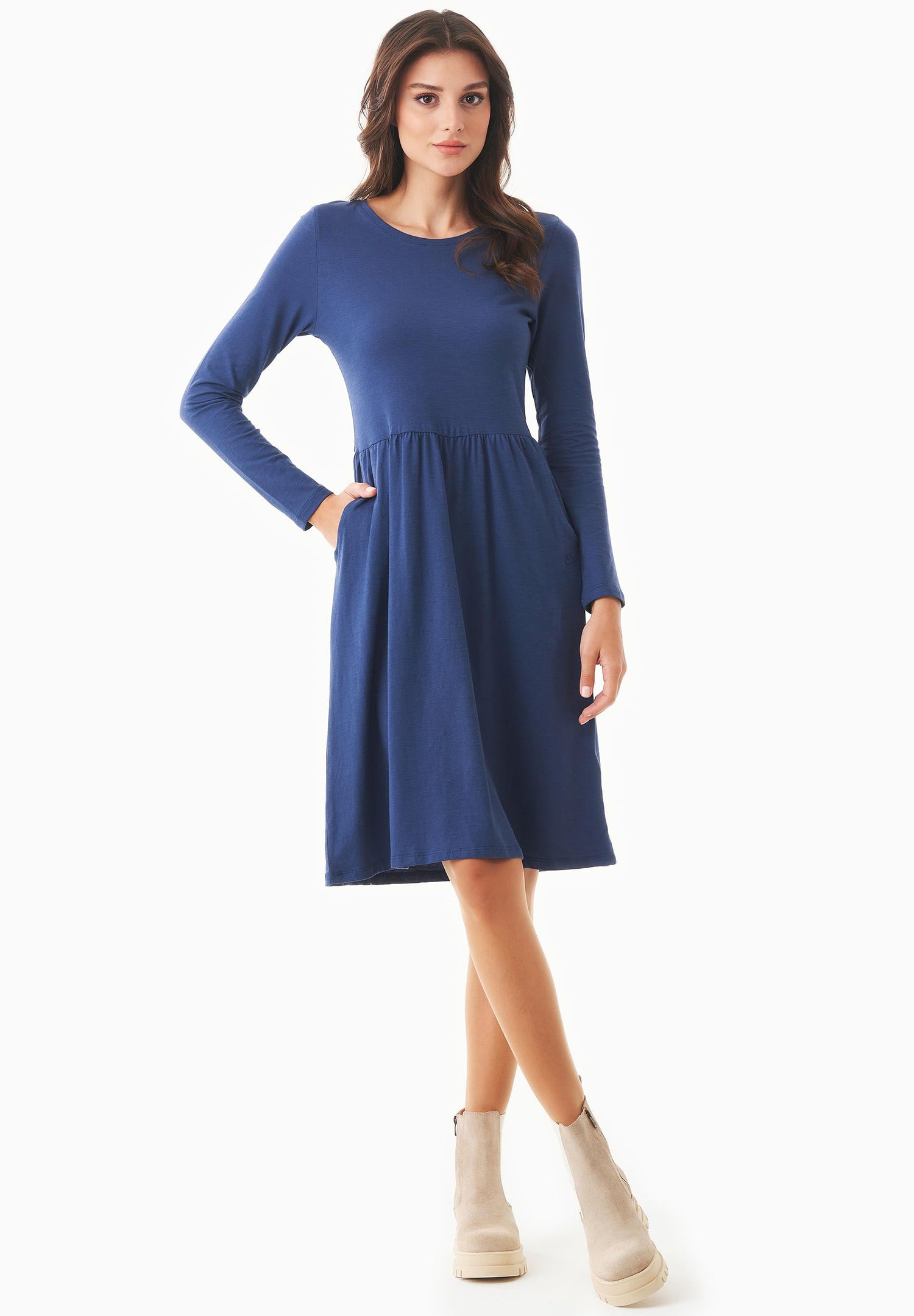 Longsleeve Jersey Jurk Marineblauw
