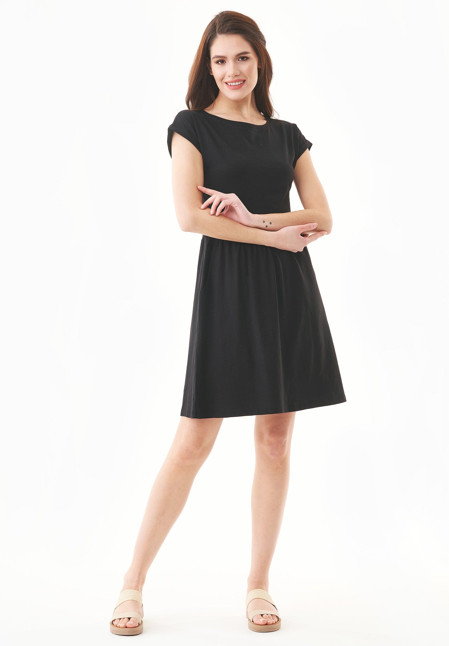Slub jersey Met zijzakken Jurk Zwart