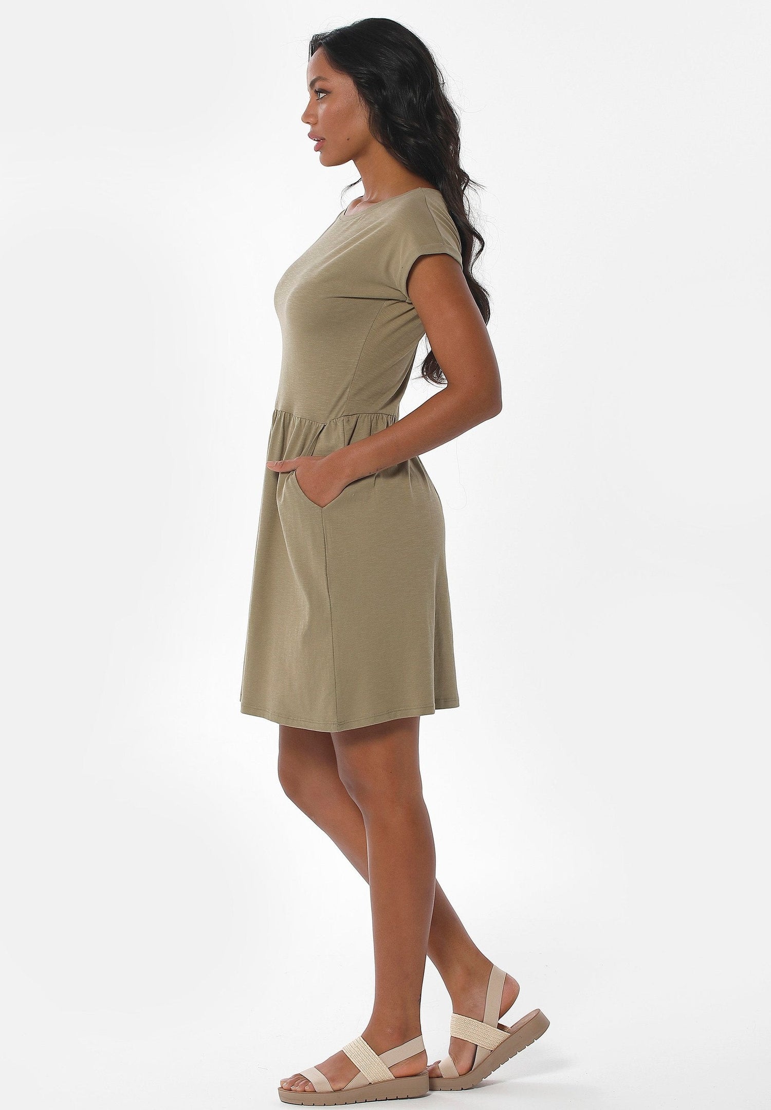 Slub jersey Jurk Olive Green