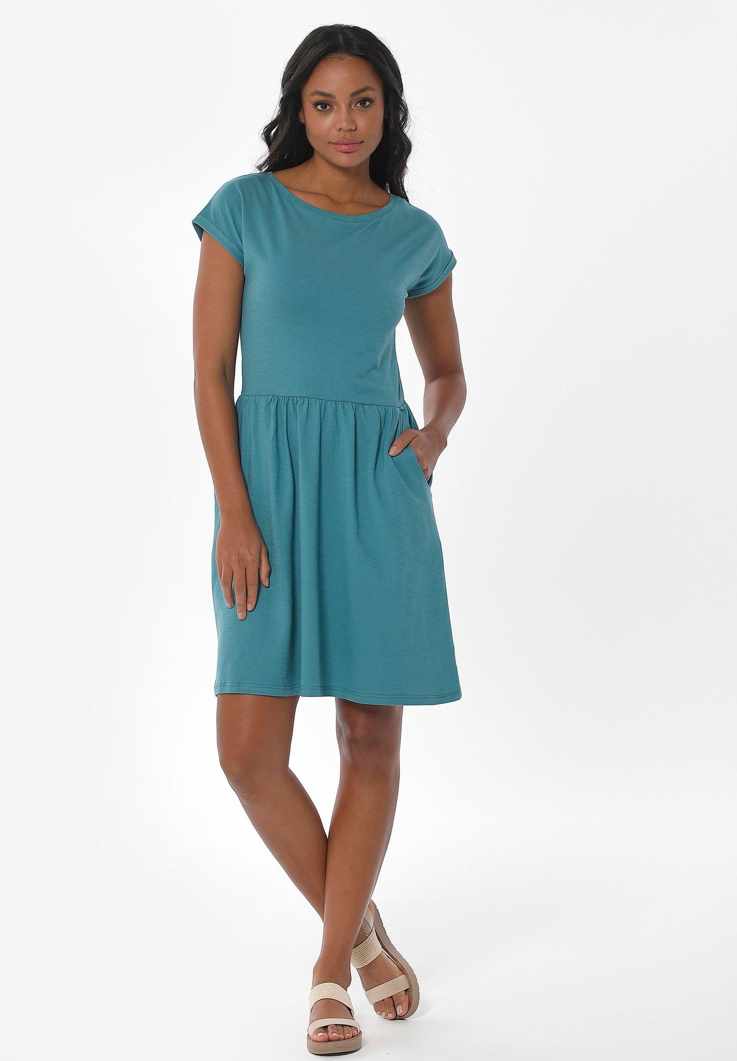 Slub jersey Jurk Petrol Green