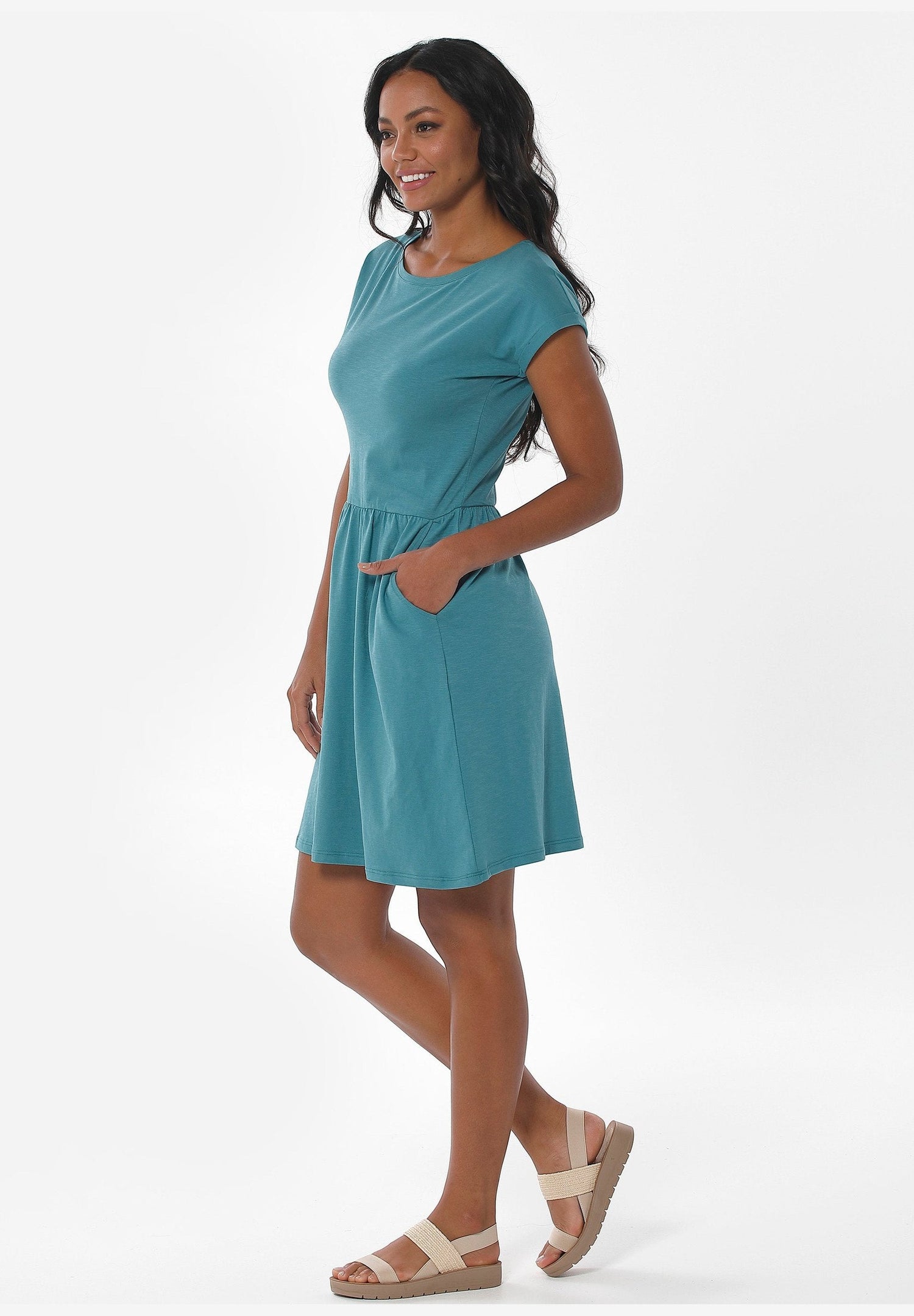 Slub jersey Jurk Petrol Green