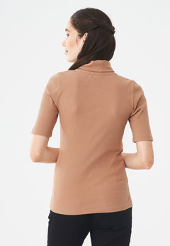 Women's Short Sleeved Cotton Turtleneck Light Brown