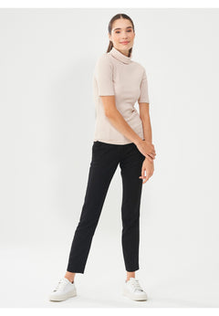Women's Short Sleeved Cotton Turtleneck Stone