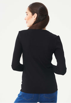 Women's Ribbed Round Neck Long-Sleeved Top Black