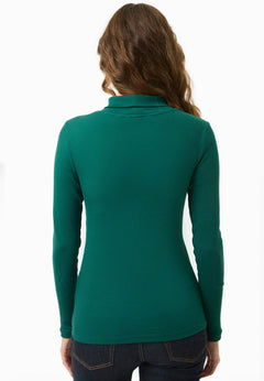 Women's Long Sleeved Cotton Turtleneck Deep Emerald