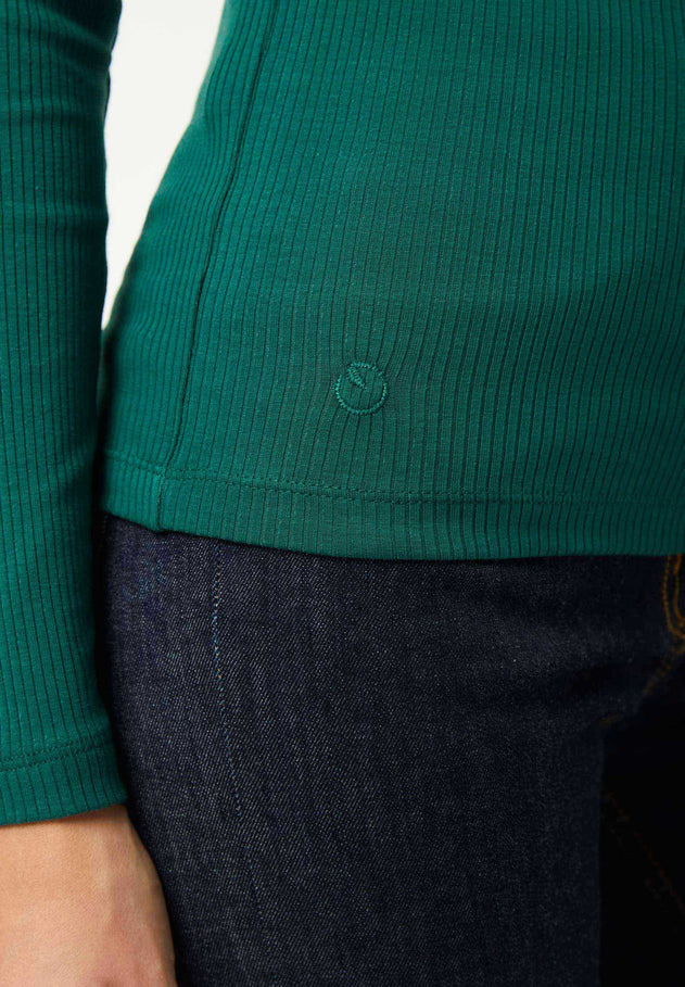 Women's Long Sleeved Cotton Turtleneck Deep Emerald