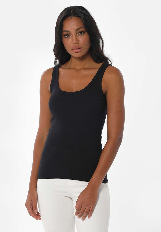 Dames Geribbeld Top Zwart