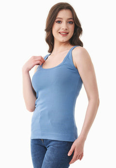 Women's Basic Ribbed Top Coronet Blue