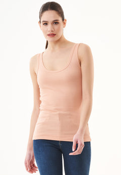Dames Geribbeld Top Indian Tan