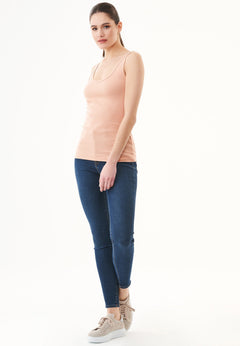 Dames Geribbeld Top Indian Tan