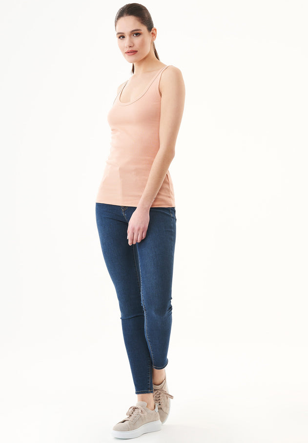 Dames Geribbeld Top Indian Tan