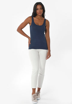 Dames Geribbeld Top Marineblauw