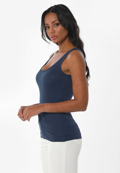 Dames Geribbeld Top Marineblauw