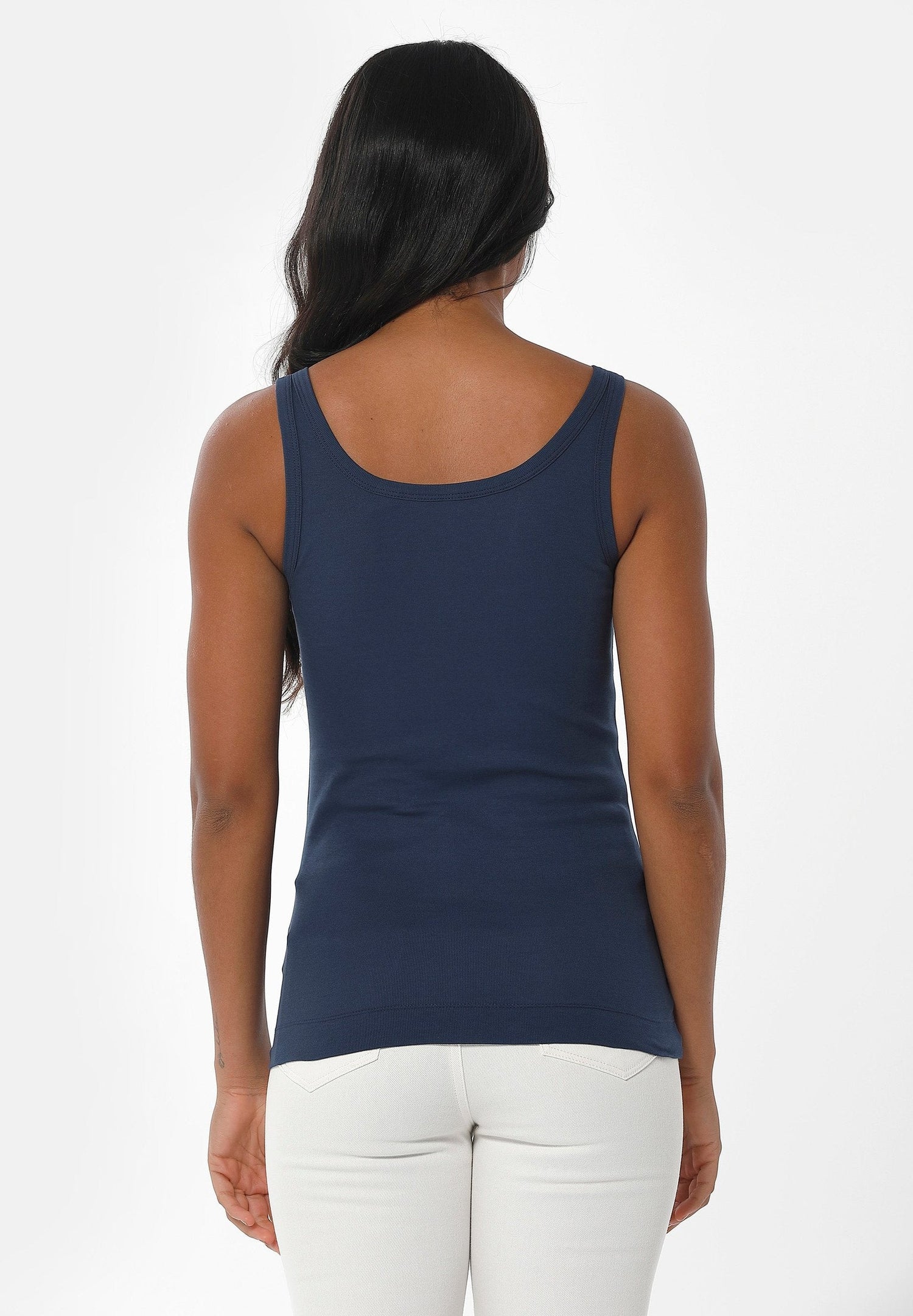 Dames Geribbeld Top Marineblauw