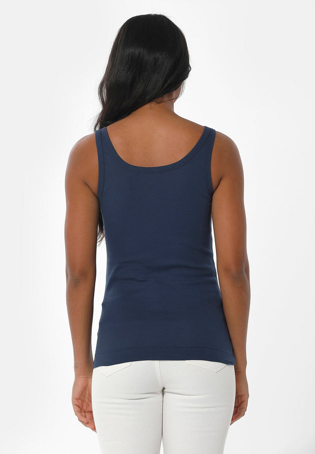 Dames Geribbeld Top Marineblauw