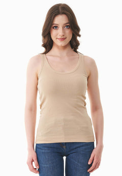 Women's Basic Ribbed Top Soft Beige