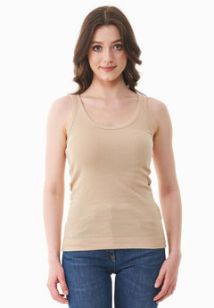 Dames Geribbeld Top Soft Beige