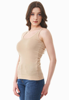 Dames Geribbeld Top Soft Beige