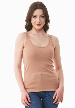 Women's Basic Ribbed Top Tan