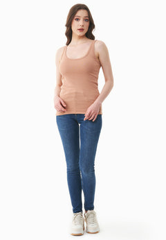 Women's Basic Ribbed Top Tan