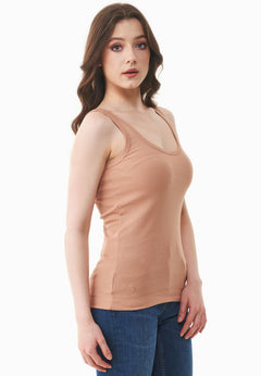 Women's Basic Ribbed Top Tan