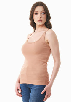 Women's Basic Ribbed Top Tan