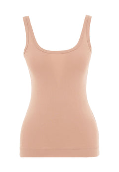 Dames Geribbeld Top Tan