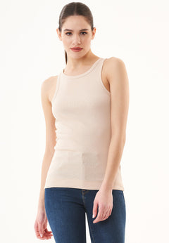 Dames Hoge hals Geribbeld Top Birch White