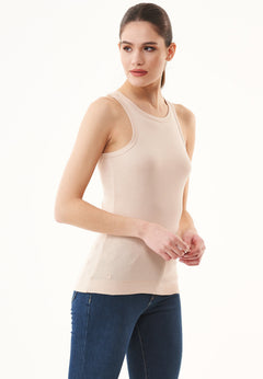 Dames Hoge hals Geribbeld Top Birch White
