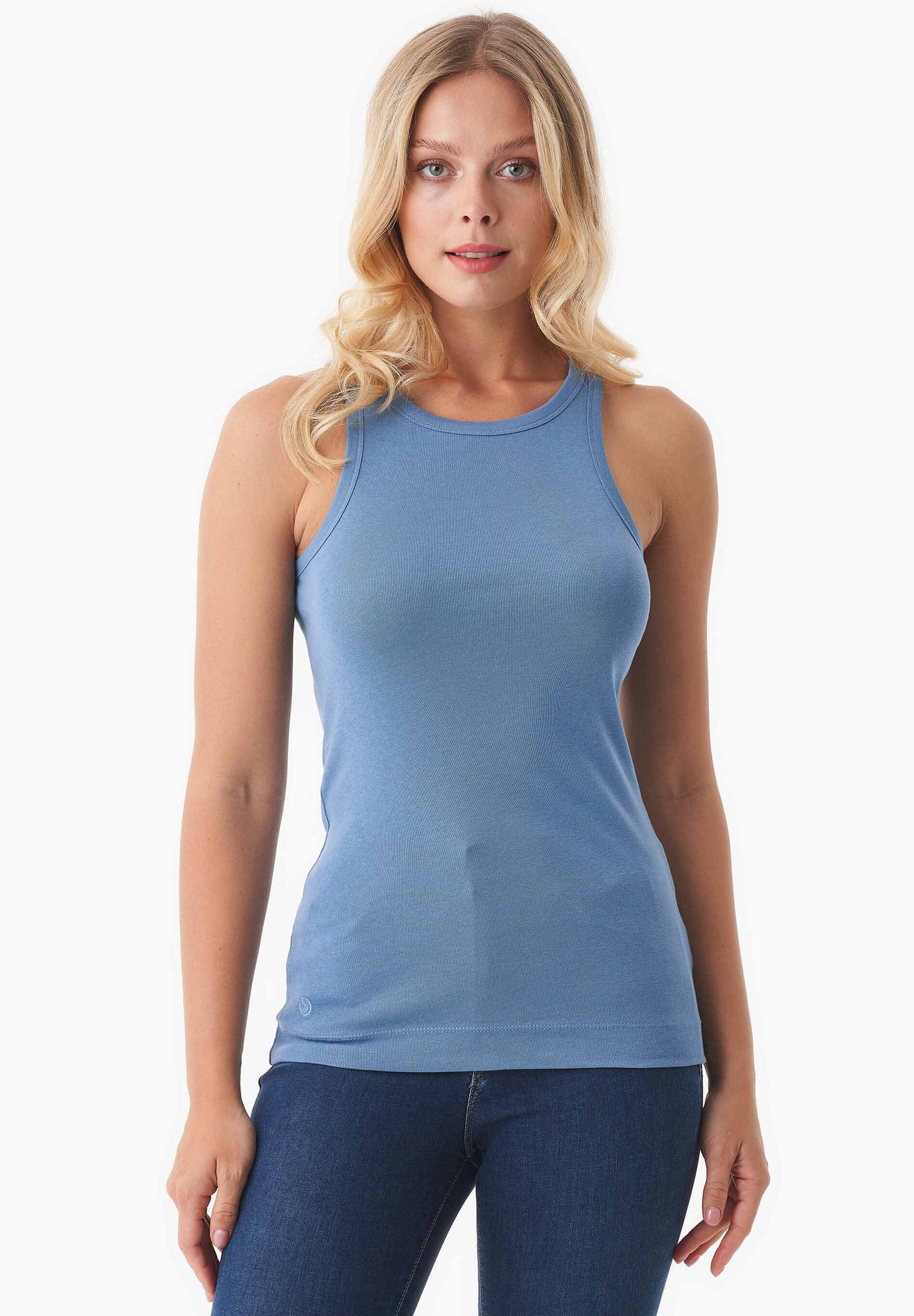Dames Hoge hals Geribbeld Top Coronet Blue