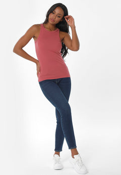 Women's High Neckline Ribbed Top Desert Rose Pink
