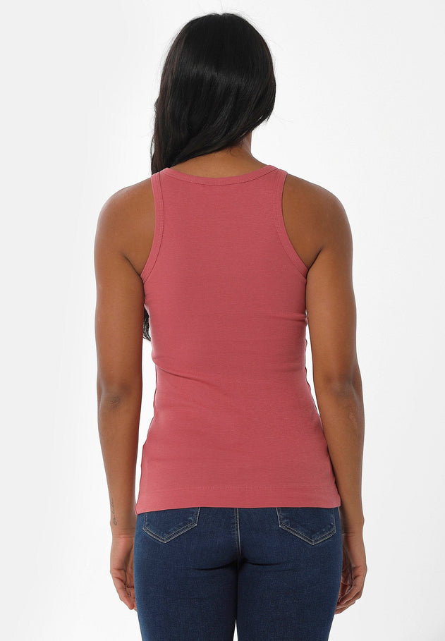 Women's High Neckline Ribbed Top Desert Rose Pink