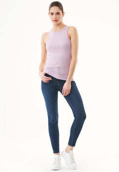 Dames Hoge hals Geribbeld Top Lavender Purple