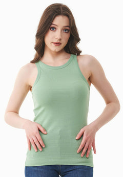 Women's High Neckline Ribbed Top Matcha Green