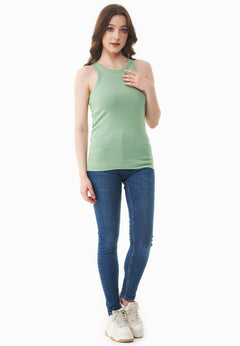 Women's High Neckline Ribbed Top Matcha Green