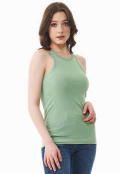 Women's High Neckline Ribbed Top Matcha Green