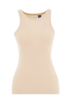 Dames Hoge hals Geribbeld Top Soft Beige