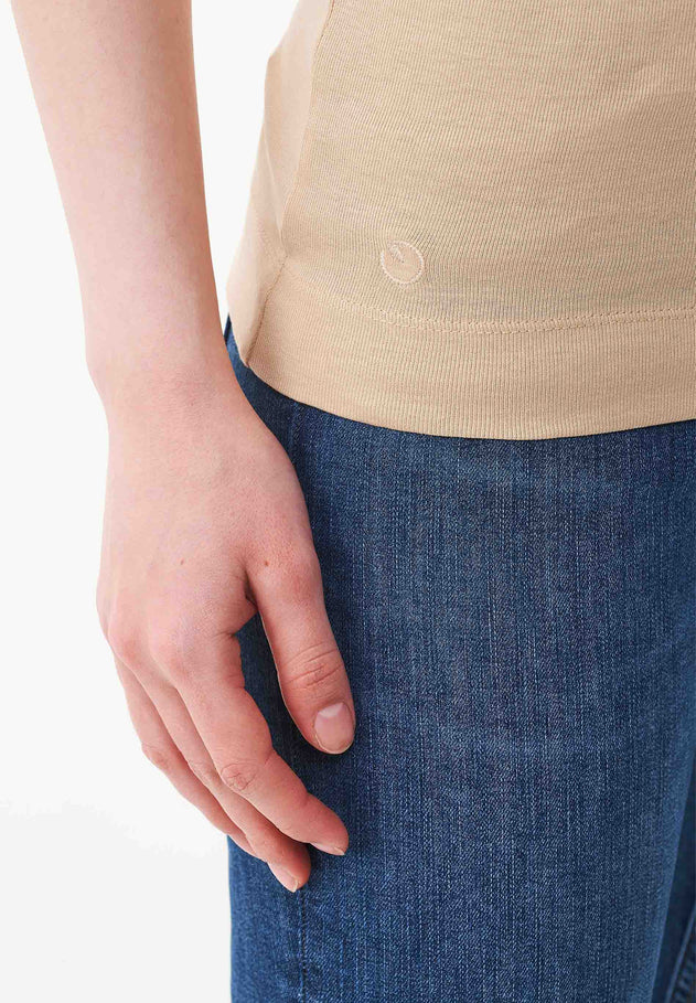 Dames Hoge hals Geribbeld Top Soft Beige