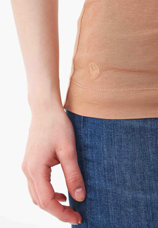 Dames Hoge hals Geribbeld Top Tan Beige