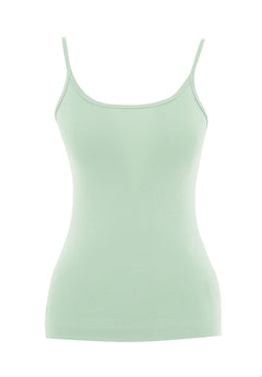 Dames Geribbeld Spaghettibandjestop Matcha Green