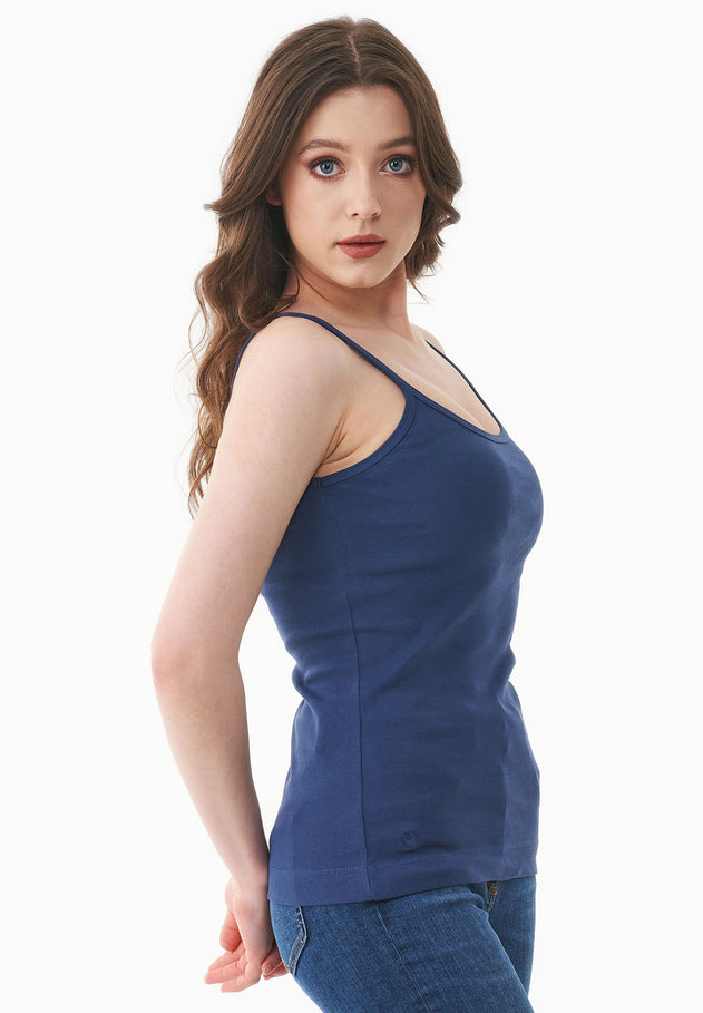 Dames Geribbeld Spaghettibandjestop Marineblauw