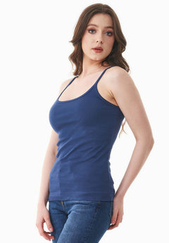 Dames Geribbeld Spaghettibandjestop Marineblauw