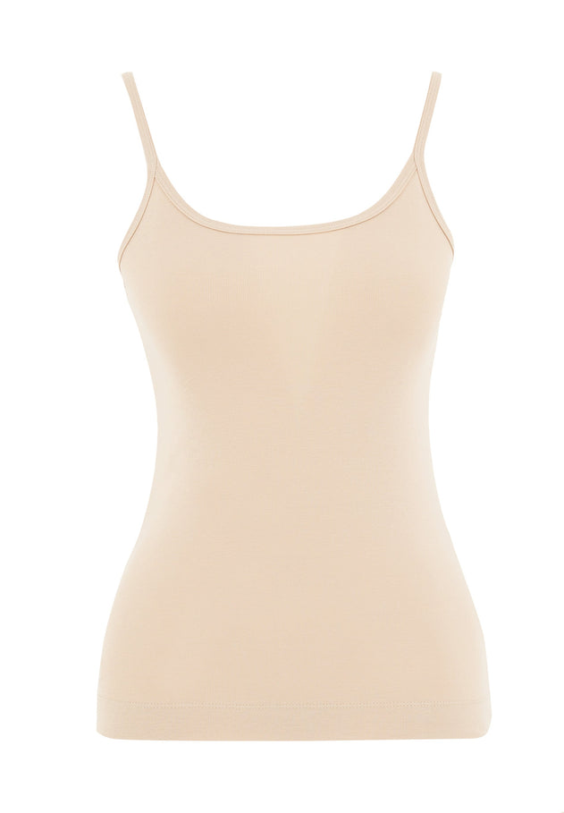 Dames Geribbeld Spaghettibandjestop Soft Beige