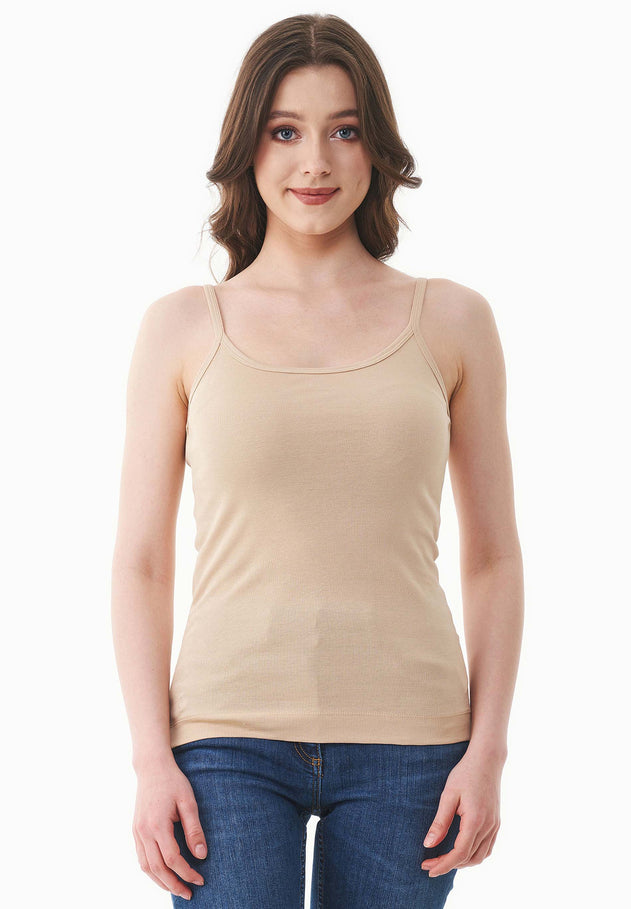 Dames Geribbeld Spaghettibandjestop Soft Beige