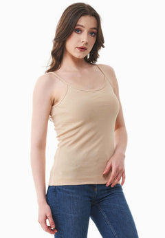 Dames Geribbeld Spaghettibandjestop Soft Beige